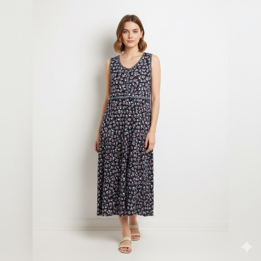 Max Studio Navy and Pink Floral Midi Dress